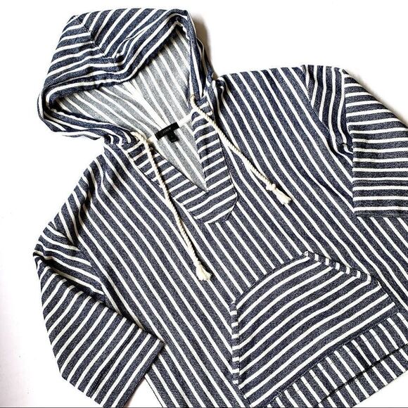 J. Crew Blue / Cream Striped Nautical Coastal Popover Beach Hoodie - Picture 4 of 16